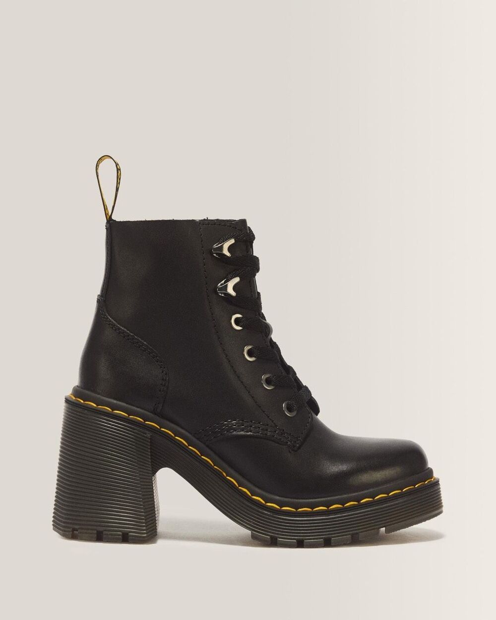 DR MARTENS JESY SENDAL LEATHER LACE UP FLARED HEEL BOOTS SIZE 10